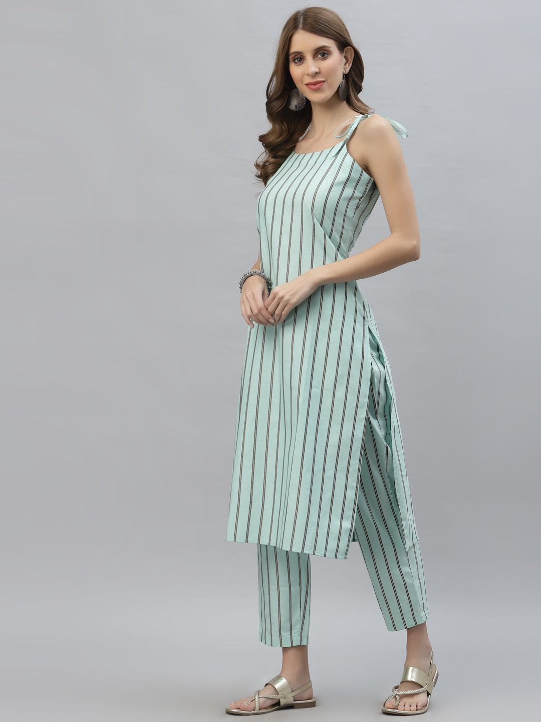 Striped Cotton Blend Straight Kurta Pant Set (Pre-Order)