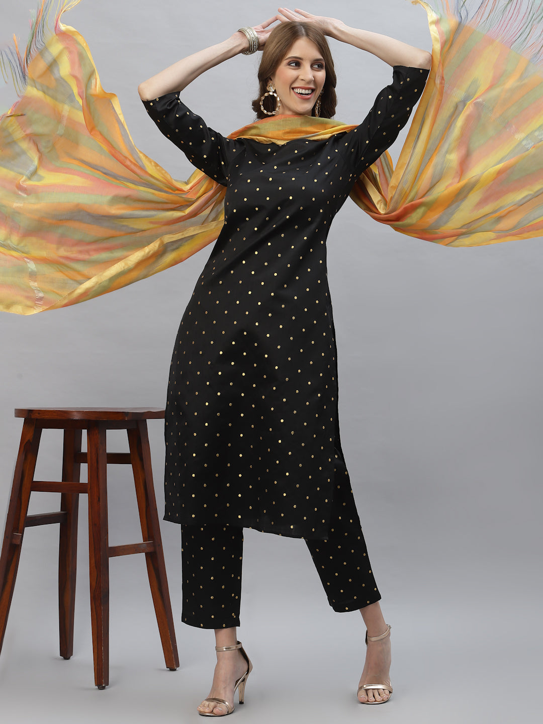 Self Design Poly Silk Straight Kurta Pant & Dupatta Set (Pre-Order)