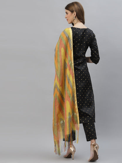 Self Design Poly Silk Straight Kurta Pant & Dupatta Set (Pre-Order)