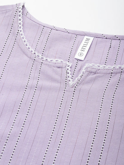 Self Woven Striped Cotton Blend Straight Kurta Pant Set (Pre-Order)