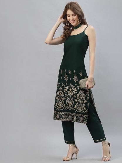 Gold Printed Rayon Straight Kurta Pant Set (Pre-Order)