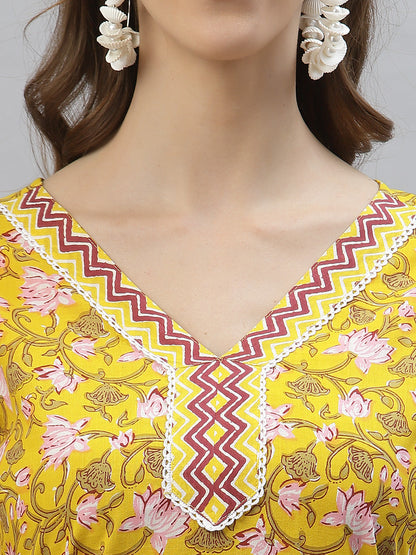 Floral Printed Cotton Straight Kurta Pant Dupatta Set (Pre-Order)