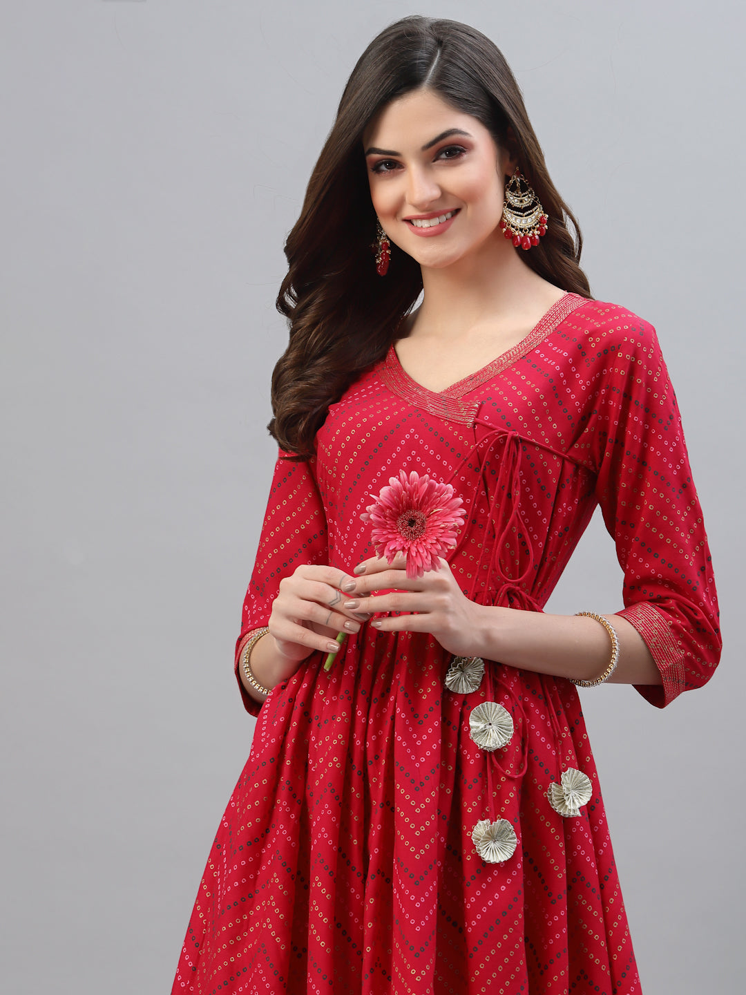 Bandhej Printed Rayon Flared kurta sharara Set (Pre-Order)