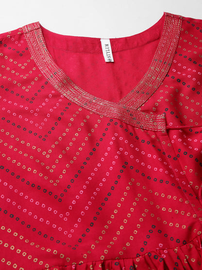 Bandhej Printed Rayon Flared kurta sharara Set (Pre-Order)