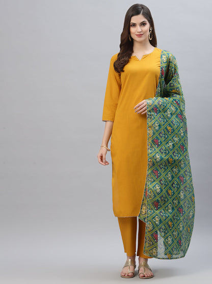 Solid Rayon Straight Kurta Pant Dupatta Set (Pre-Order)