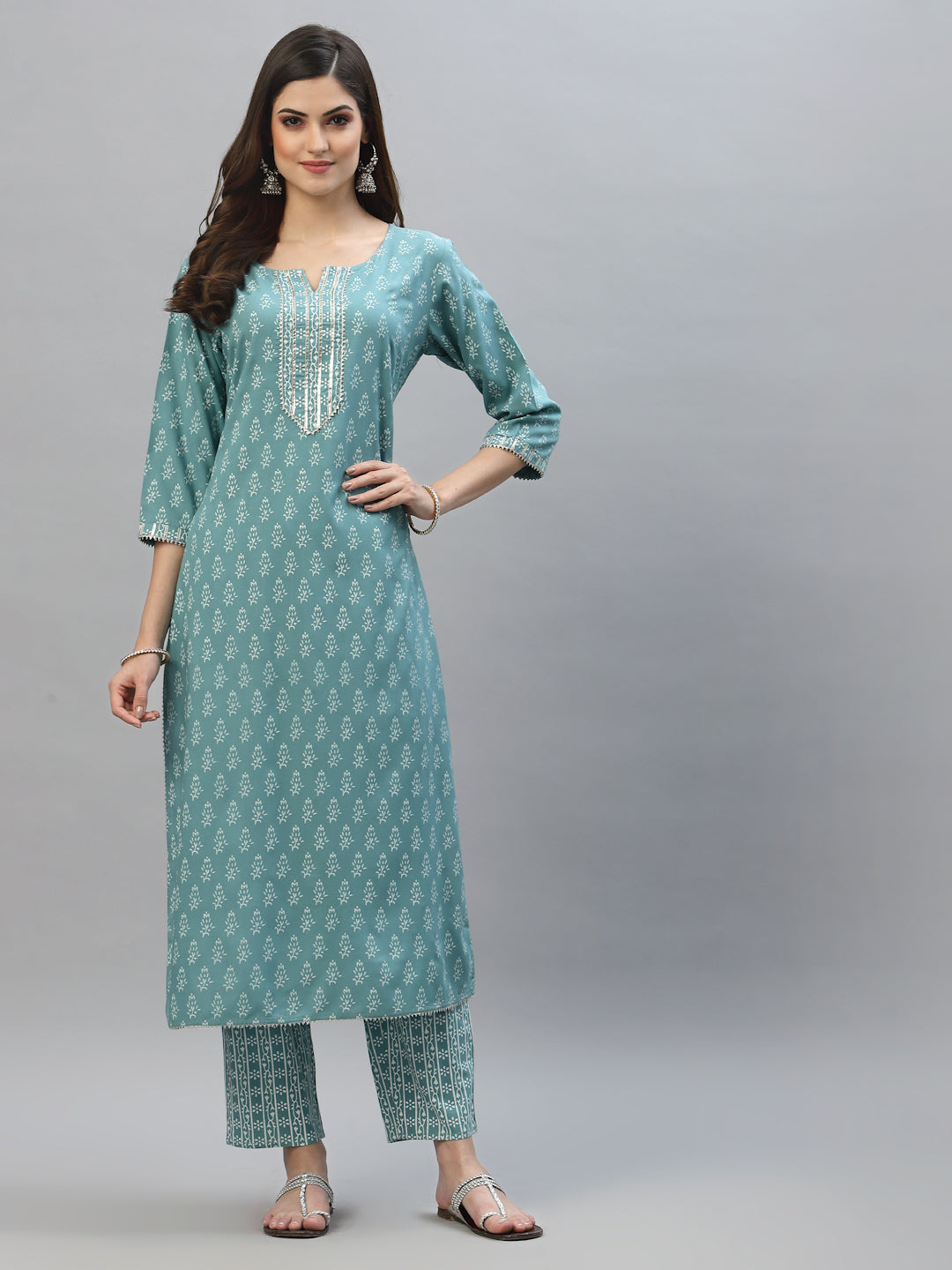Floral Printed Rayon Kurta Pant Dupatta Set (Pre-Order)