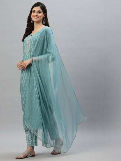 Floral Printed Rayon Kurta Pant Dupatta Set (Pre-Order)