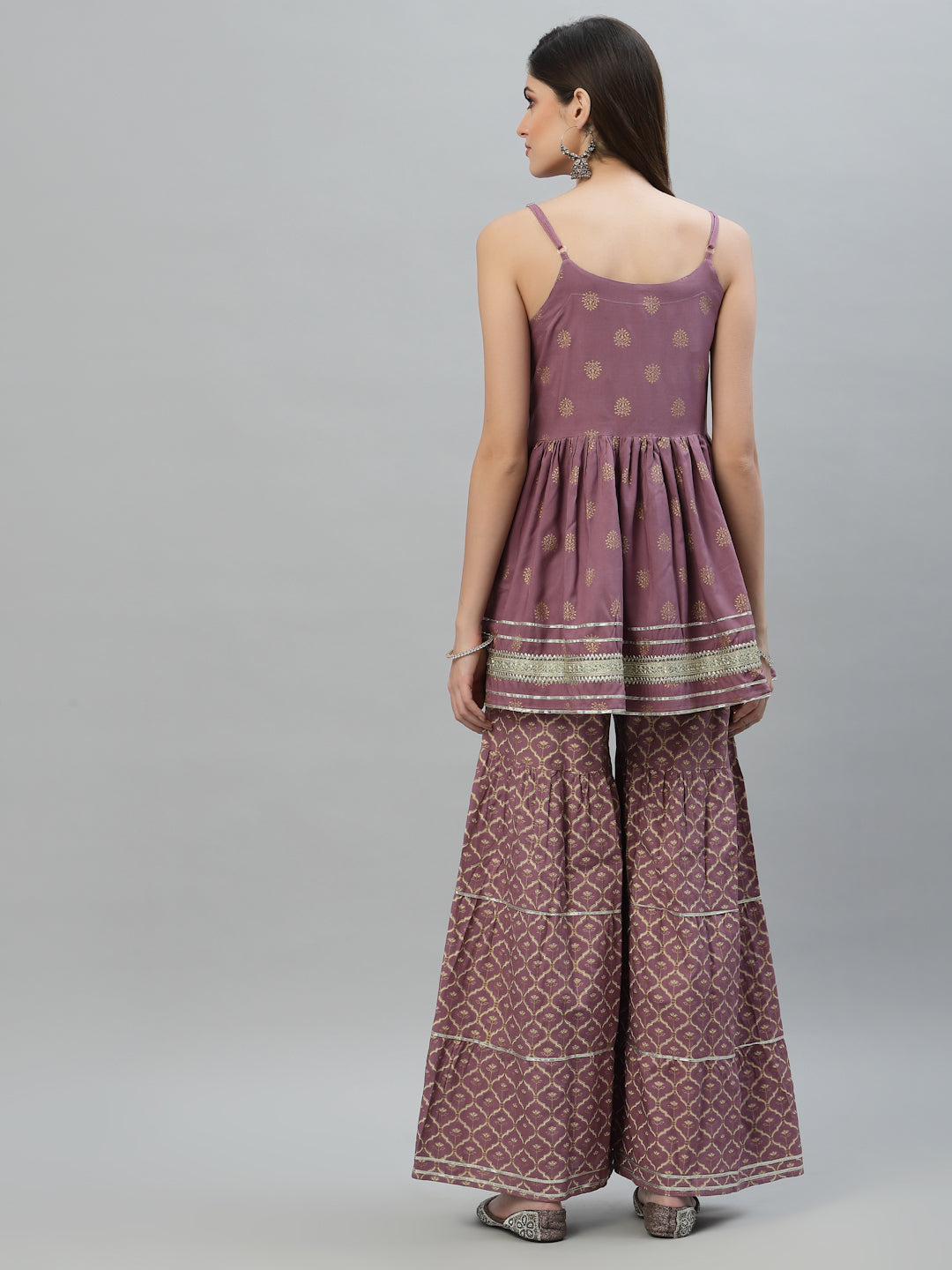 Gold Printed Rayon Short Kurti and Sharara set (Pre-Order)