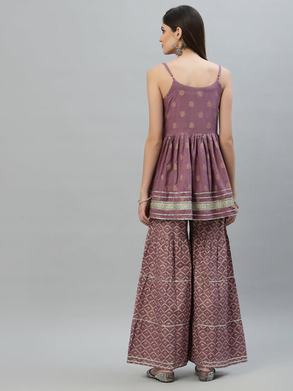 Gold Printed Rayon Short Kurti and Sharara set (Pre-Order)