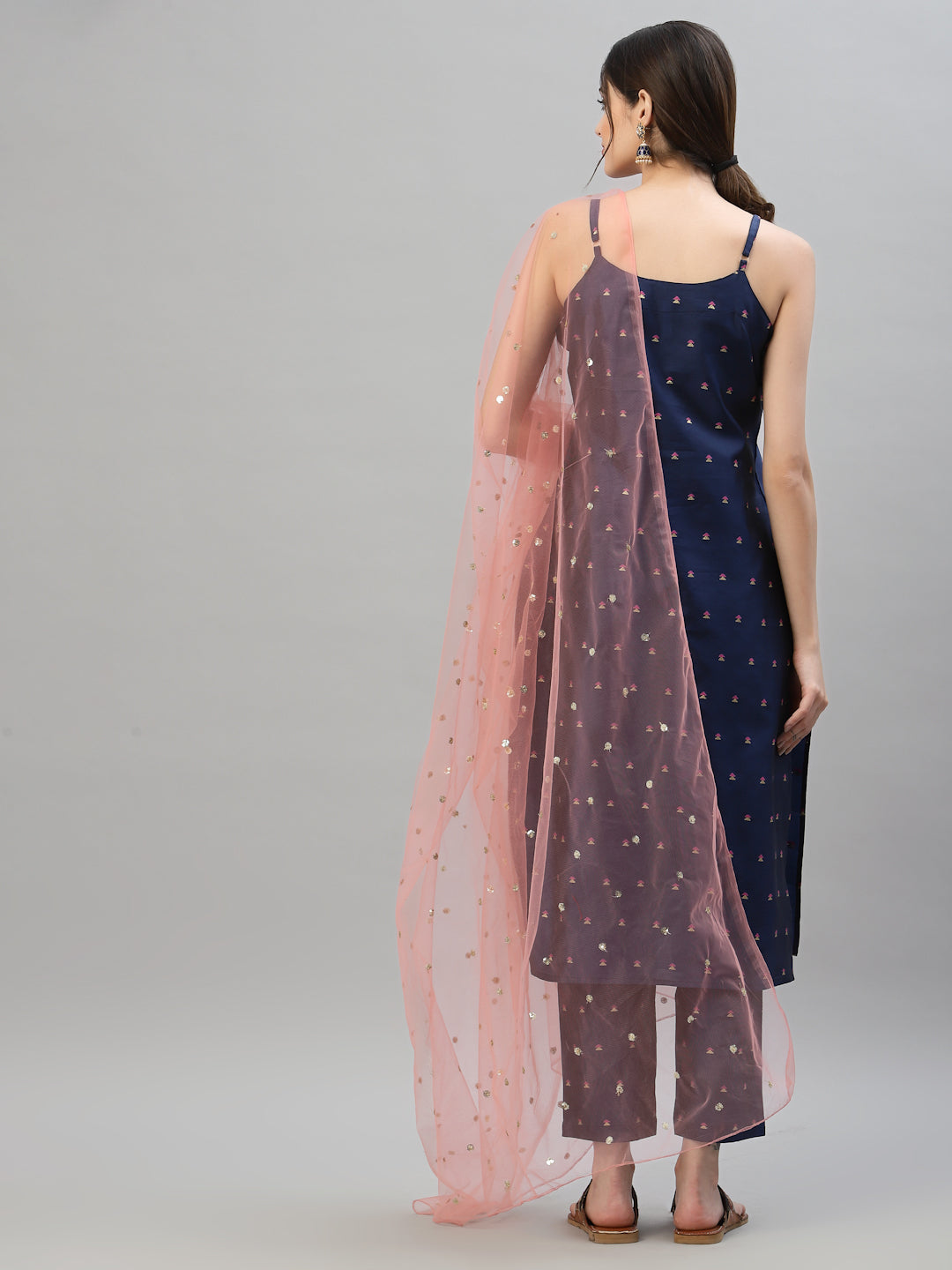 Self designed Poly Silk Kurta Pant Dupatta Set (Pre-Order)