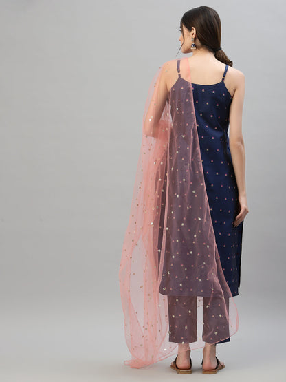 Self designed Poly Silk Kurta Pant Dupatta Set (Pre-Order)