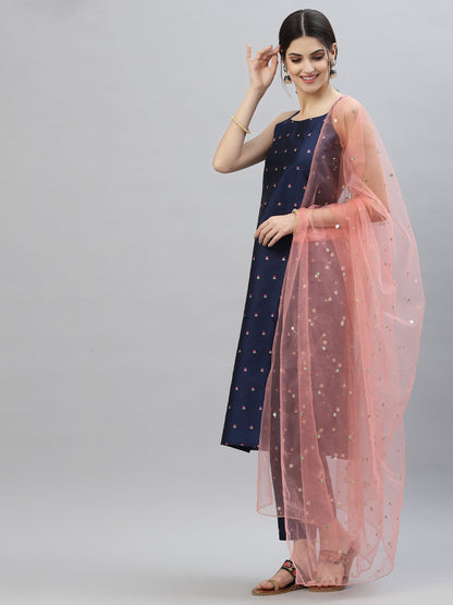 Self designed Poly Silk Kurta Pant Dupatta Set (Pre-Order)