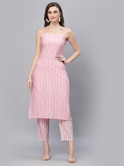 Woven designed Cotton Blend Straight Kurta Pant Dupatta Set (Pre-Order)