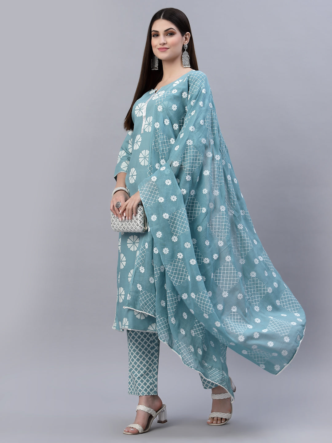 Printed Cotton Straight Kurta Pant Dupatta Set (Pre-Order)