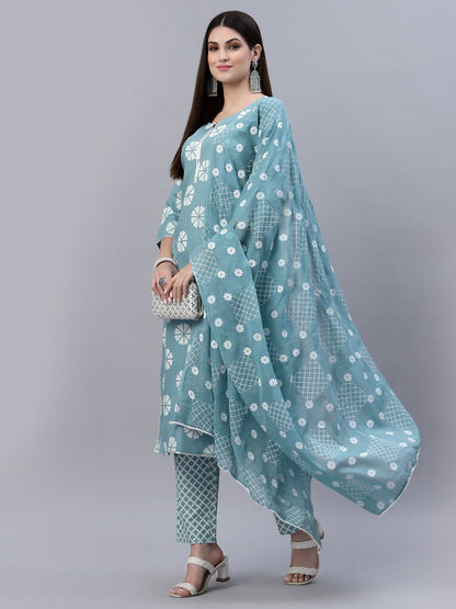 Printed Cotton Straight Kurta Pant Dupatta Set (Pre-Order)