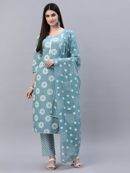 Printed Cotton Straight Kurta Pant Dupatta Set (Pre-Order)