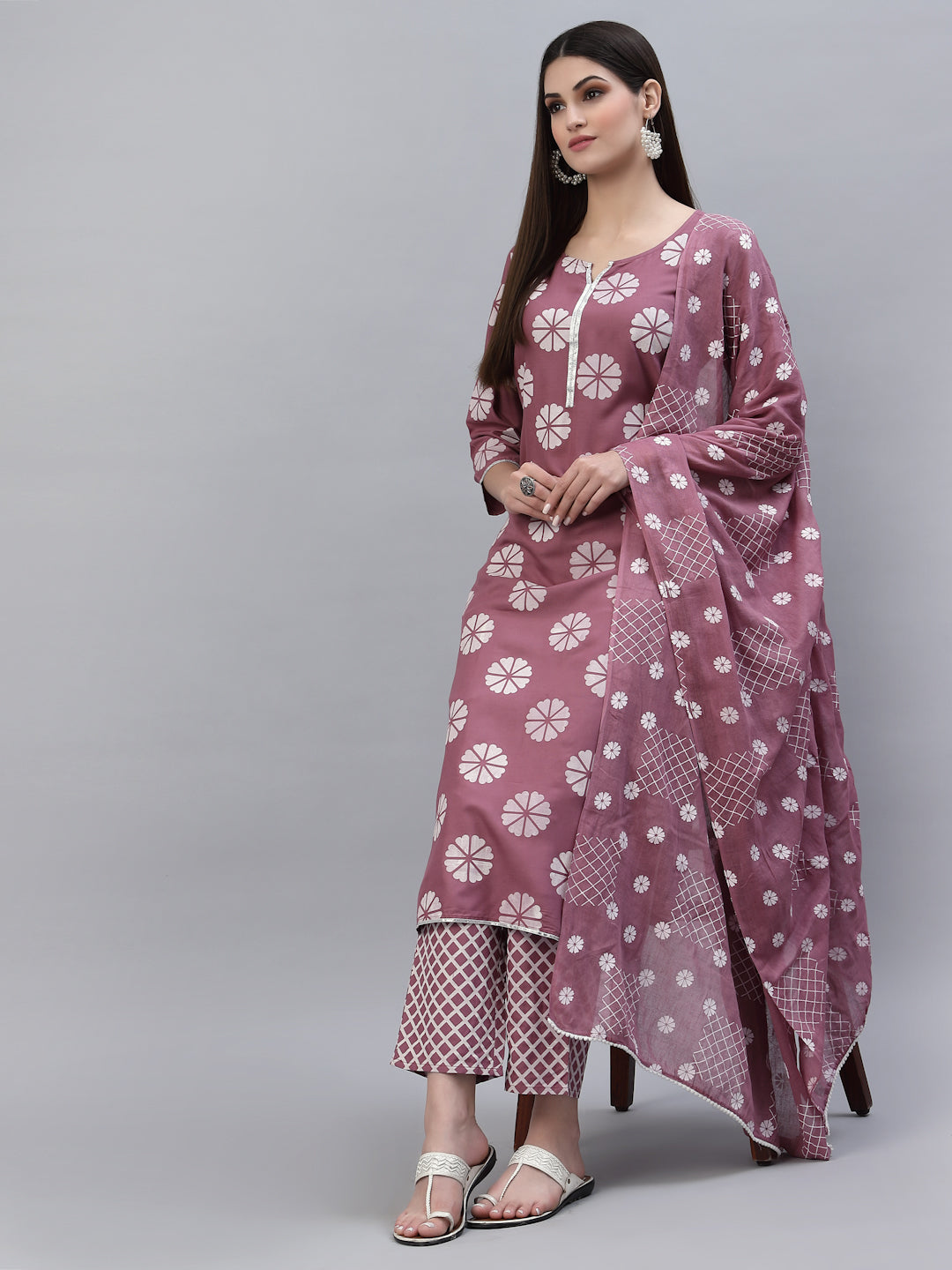 Printed Cotton Straight Kurta Pant Dupatta Set (Pre-Order)