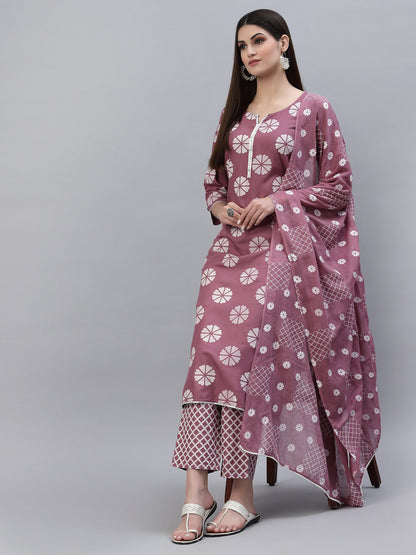 Printed Cotton Straight Kurta Pant Dupatta Set (Pre-Order)