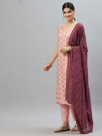 Gold Print Rayon Straight Kurta Pant Dupatta Set (Pre-Order)