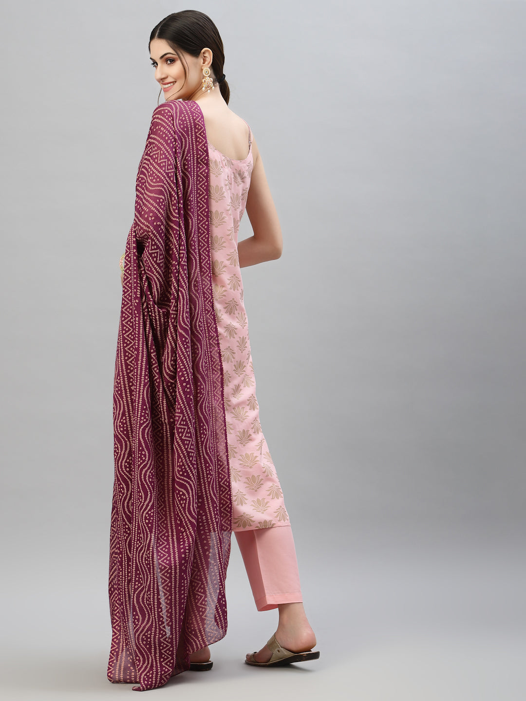 Gold Print Rayon Straight Kurta Pant Dupatta Set (Pre-Order)