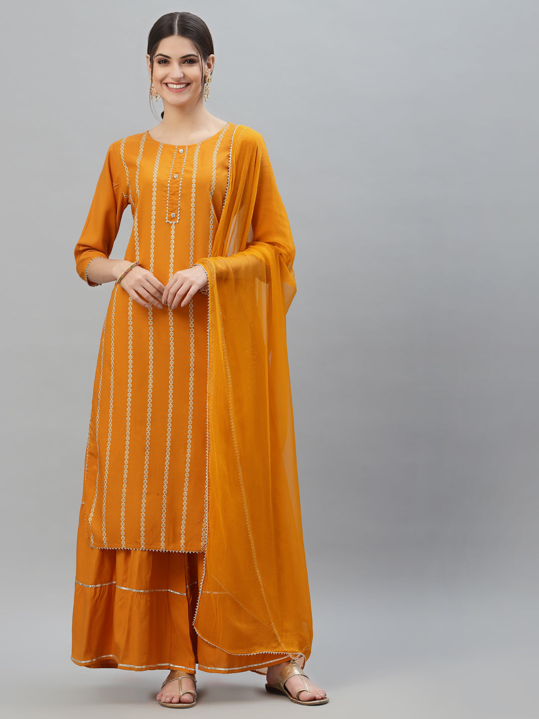 Printed Rayon Straight Kurta Sharara Dupatta Set (Pre-Order)
