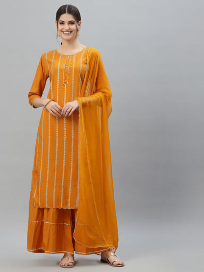 Printed Rayon Straight Kurta Sharara Dupatta Set (Pre-Order)