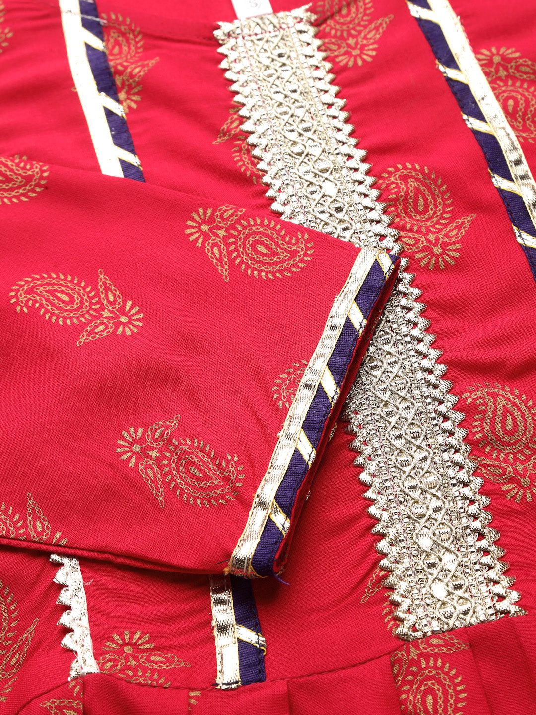 Gold Printed Rayon A-Line Kurta Sharara Dupatta Set (Pre-Order)