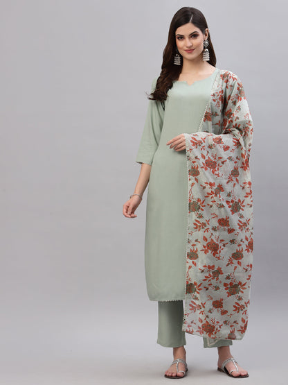 Solid Rayon Straight Kurta Pant Dupatta Set (Pre-Order)