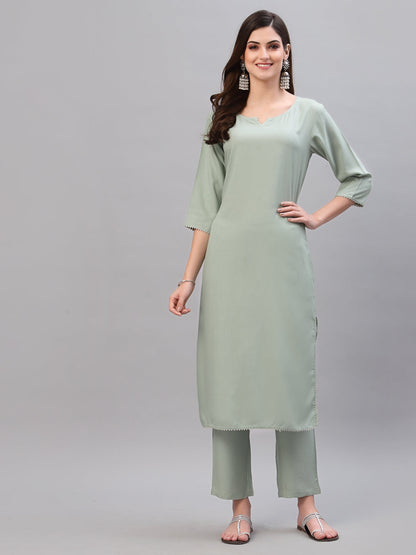 Solid Rayon Straight Kurta Pant Dupatta Set (Pre-Order)