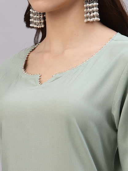 Solid Rayon Straight Kurta Pant Dupatta Set (Pre-Order)