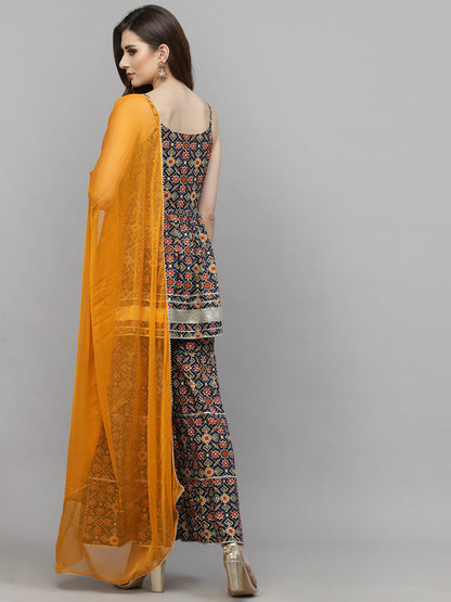 Printed Rayon Kurta Sharara Dupatta Set (Pre-Order)