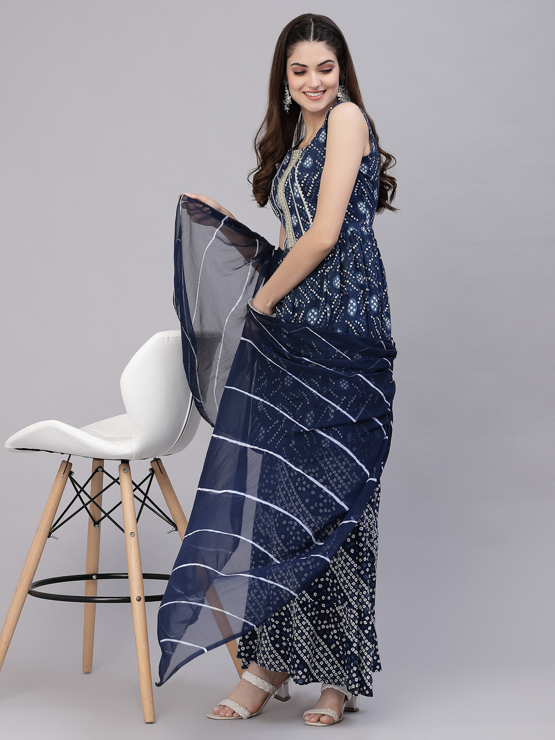 Bandhej Printed Cotton Flared Short Kurta Sharara Dupatta Set (Pre-Order)