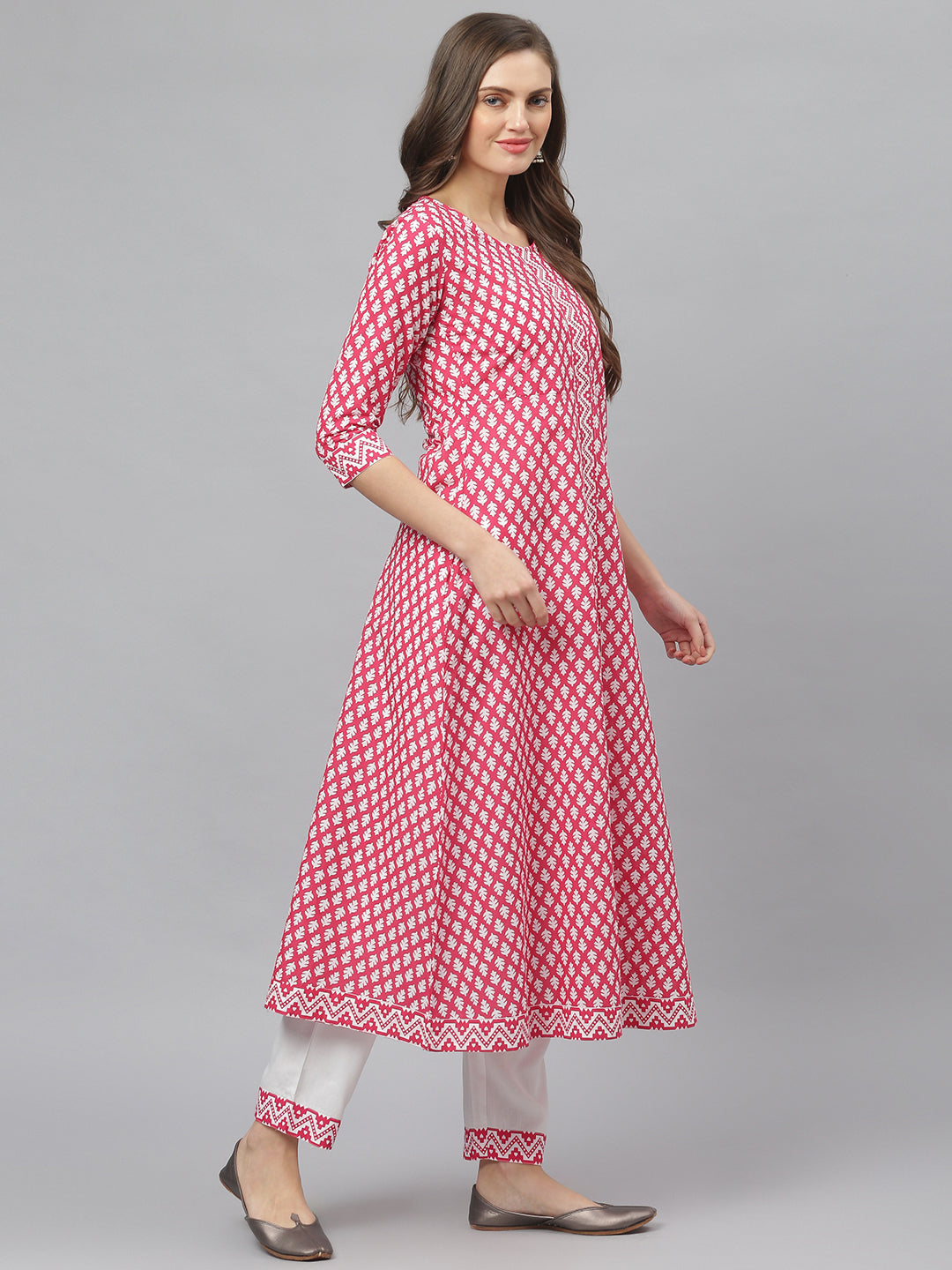 Printed Cotton Flared Kurta Pant Dupatta Set (Pre-Order)