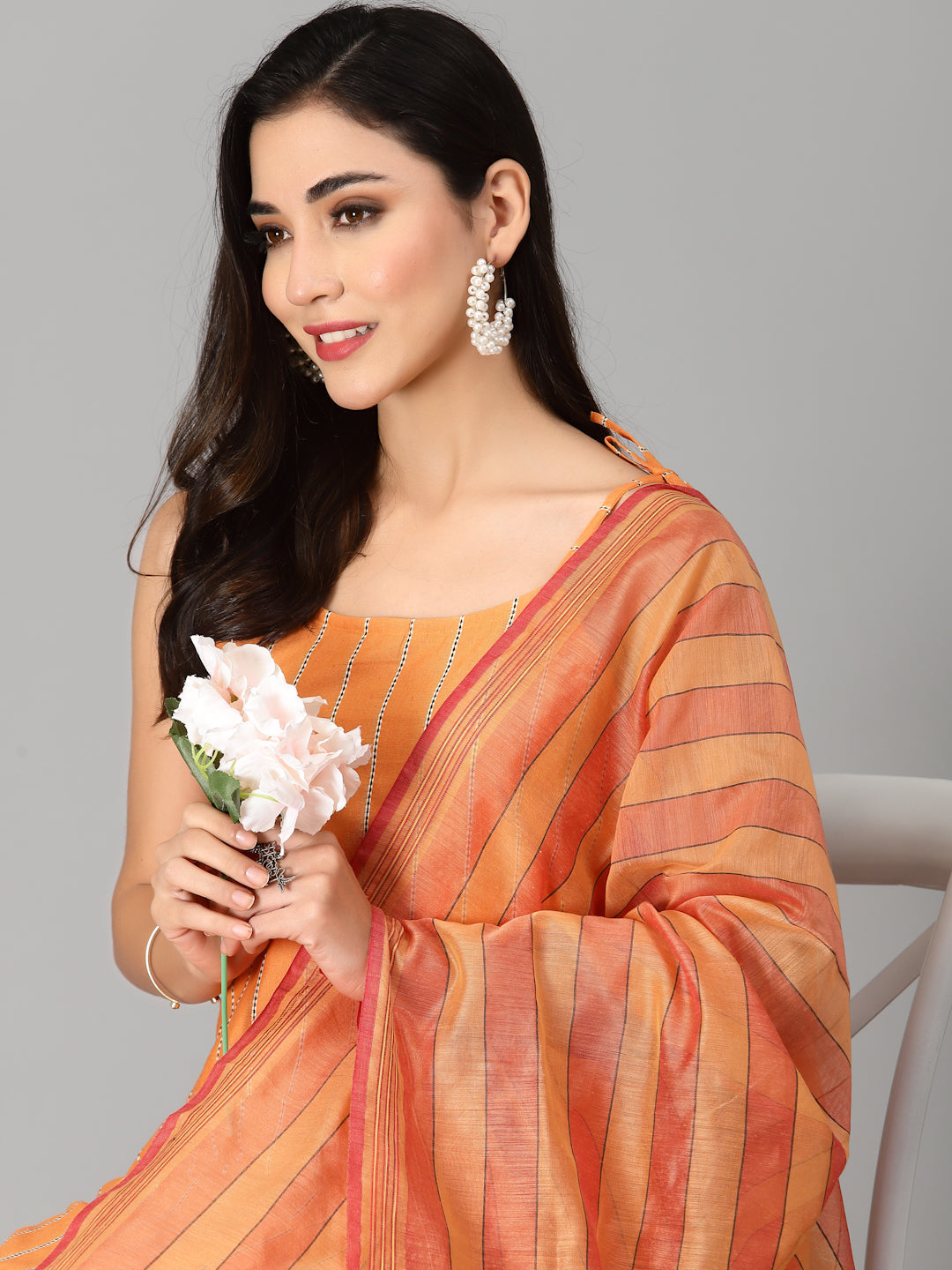 Striped Cotton Blend Straight Kurta Pant Dupatta Set (Pre-Order)