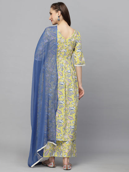 Floral Printed Kurta Palazzo Dupatta Set (Pre-Order)