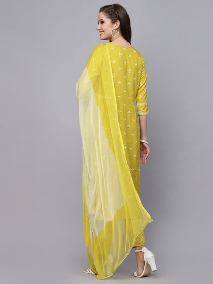 Floral Printed Rayon Kurta Pant Dupatta Set (Pre-Order)