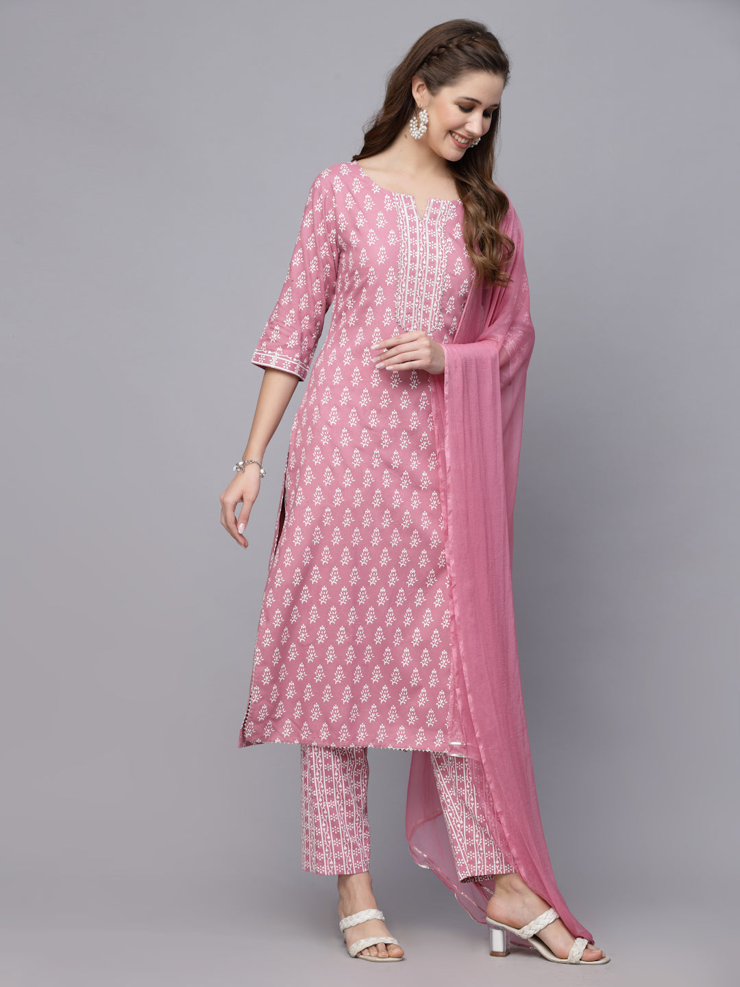 Floral Printed Rayon Kurta Pant Dupatta Set (Pre-Order)