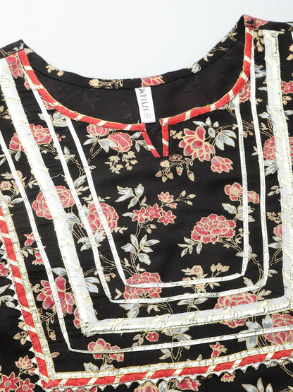 Floral Printed Rayon Anarkali Kurta Pant Dupatta Set (Pre-Order)