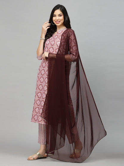 Printed Cotton Blend Kurta Pant Dupatta Set (Pre-Order)