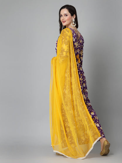 Floral Printed Cotton Pleated Kurta Palazzo Dupatta Set (Pre-Order)