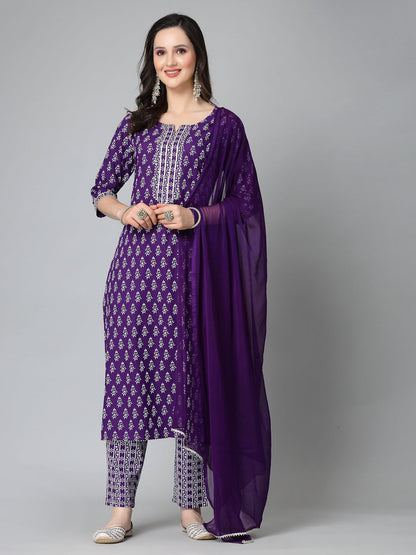 Floral Printed Rayon Straight Kurta Pant Dupatta Set (Pre-Order)