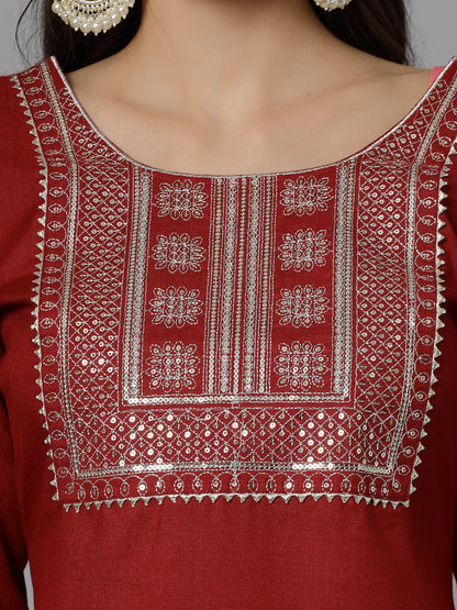 Embroidered Cotton Blend Kurta Pant Dupatta Set (Pre-Order)