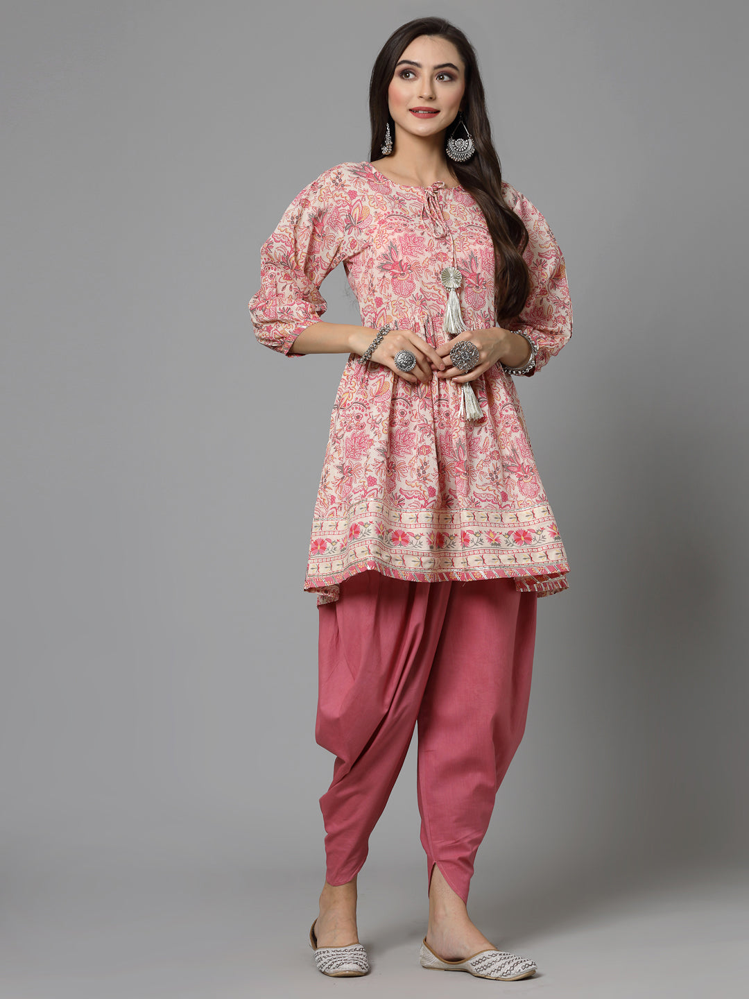 Floral Printed Cotton Kurti with Dhoti Pant (Pre-Order)