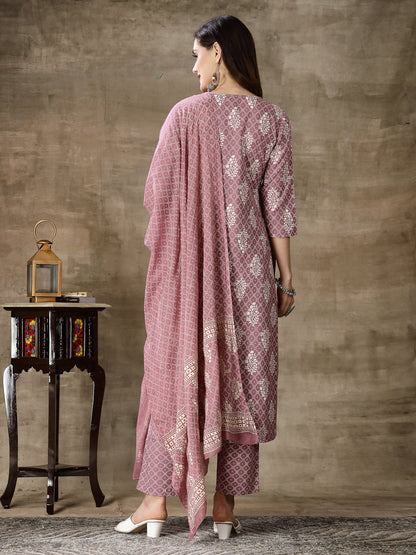 Printed & Embroidered Rayon Straight Kurta Pant Dupatta Set (Pre-Order)