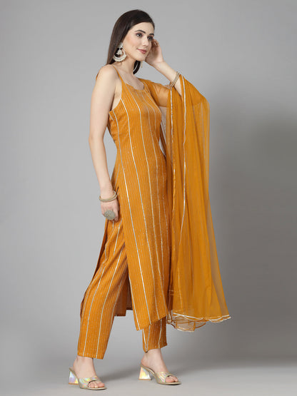 Embroidered & Embellished Rayon Straight Kurta Pant Dupatta Set (Pre-Order)