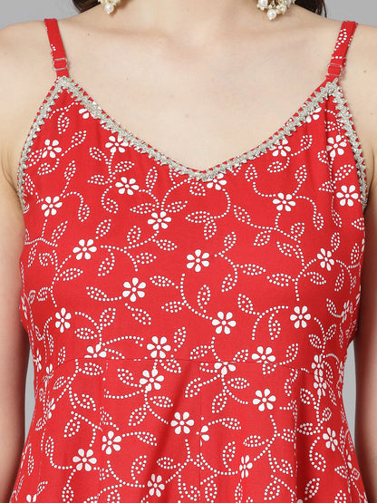 Floral Printed Rayon Anarkali Kurta Pant Dupatta set (Pre-Order)