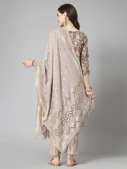 Floral Printed Cotton Blend Straight Kurta Pant Dupatta Set (Pre-Order)
