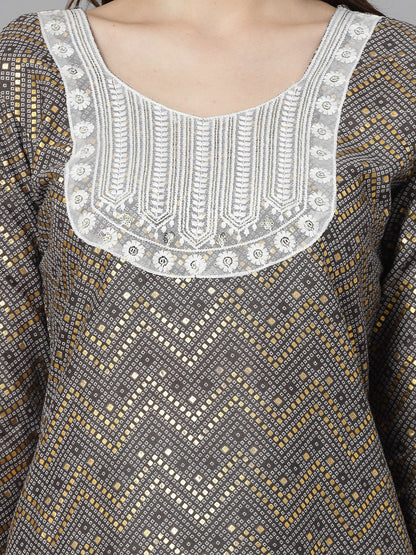 Printed & Embroidered Cotton Blend Straight Kurta Pant Set (Pre-Order)