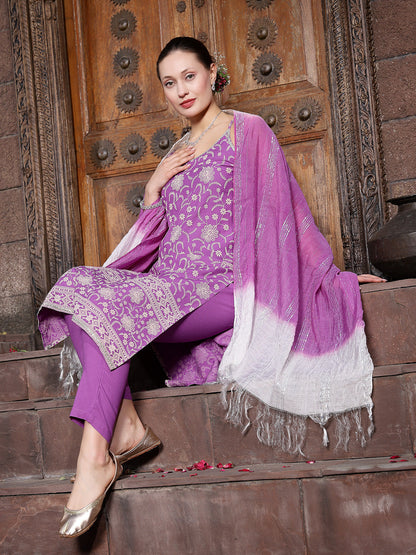 Floral Printed Rayon Straight Kurta Pant Dupatta Set (Pre-Order)