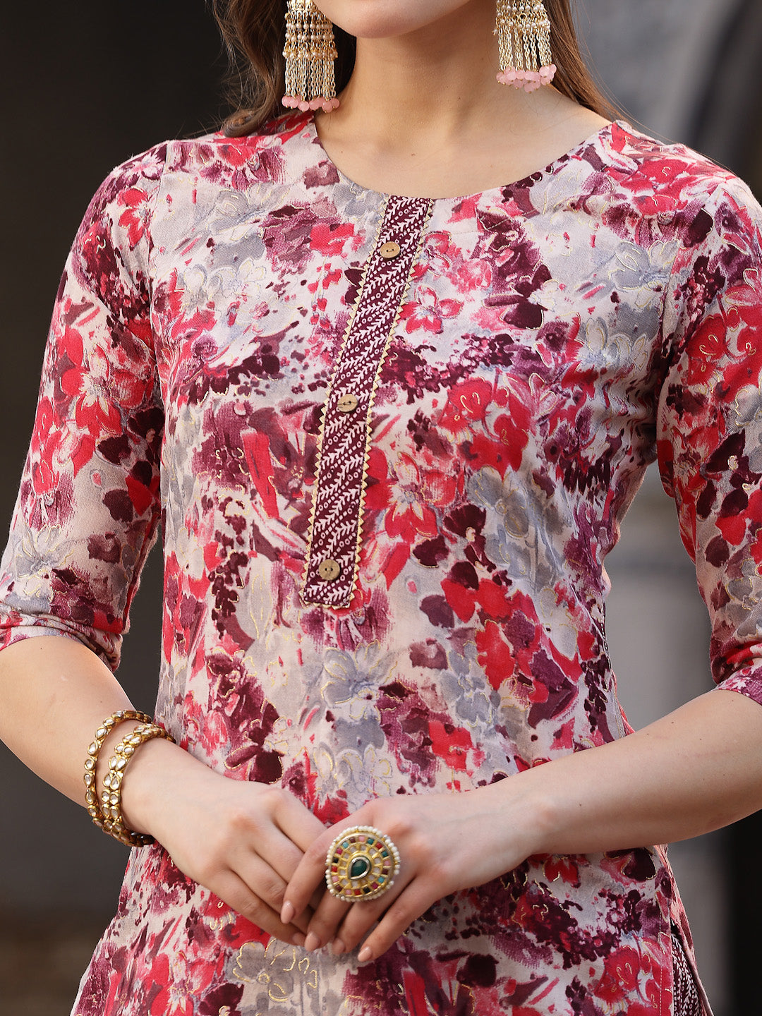 Floral Printed Cotton Blend Straight Kurta Pant Dupatta Set (Pre-Order)